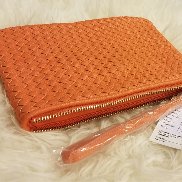 Banana Republic Handbags - Banana Republic Orange Basketweave Pouch New